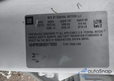 2014 Buick Verano Convenience Group z USA, uszkodzony, nr VIN 1G4PR5SK0E4116858